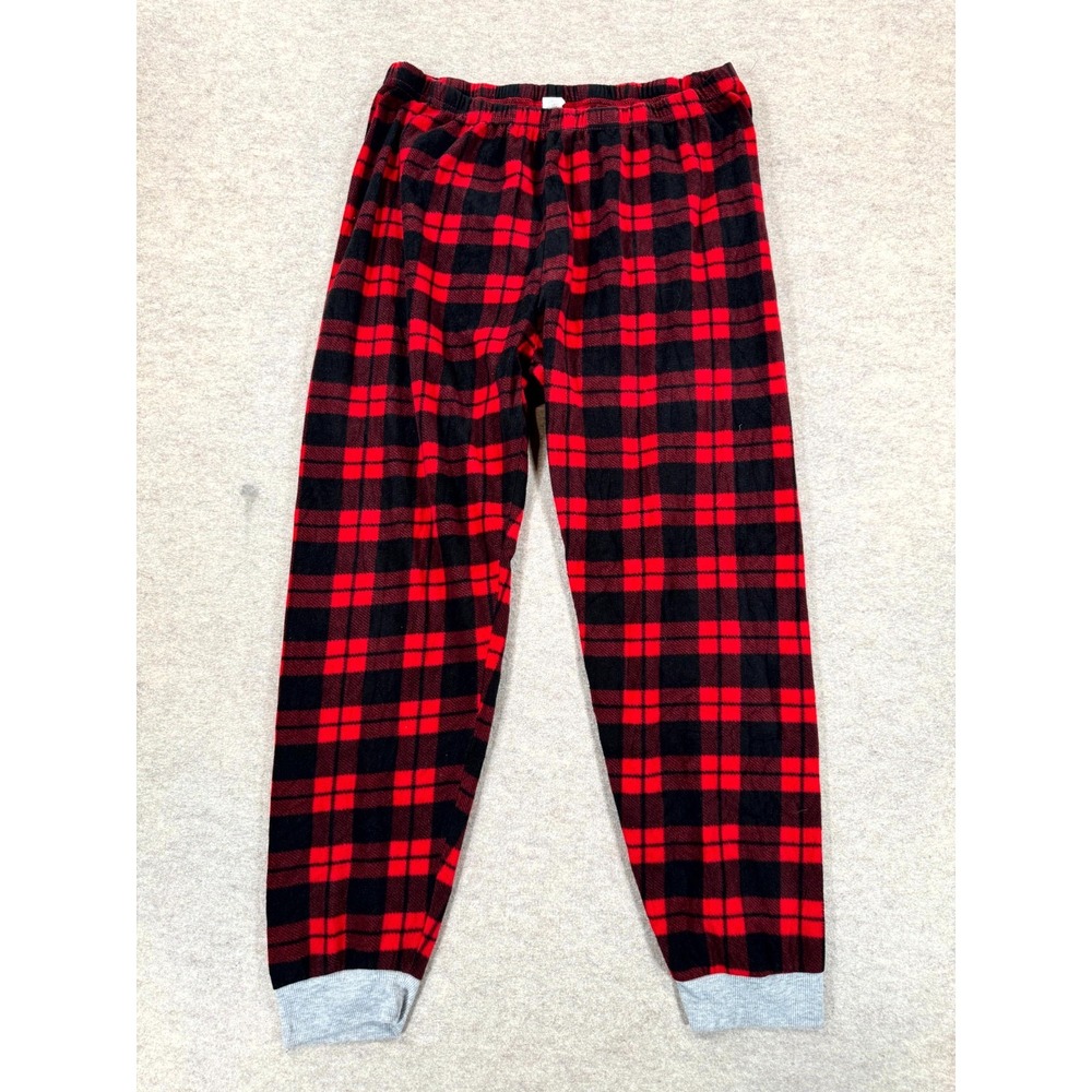Holiday Style Pajama Pants Mens XL Red Black Buffalo Plaid Fleece Tapered Leg